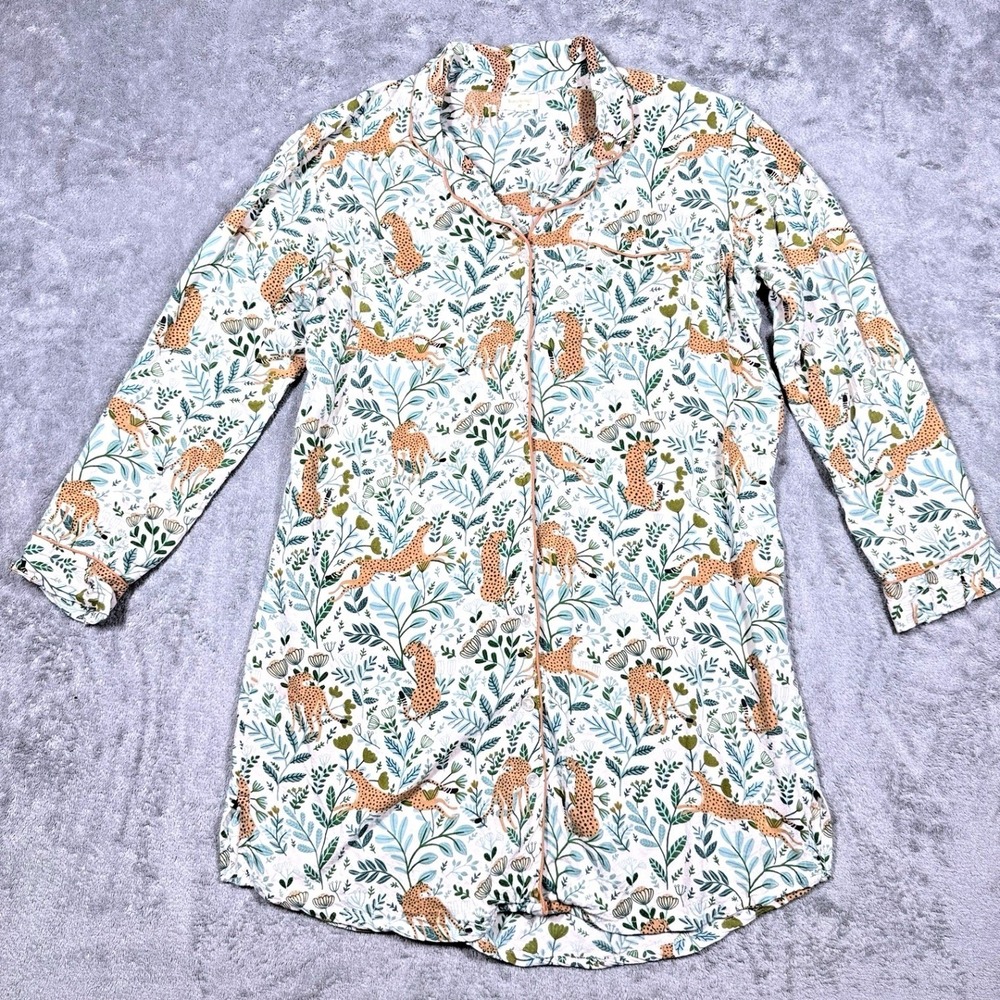 World Market Sleep Gown Women's L XL Leopard Botanical Print Rayon